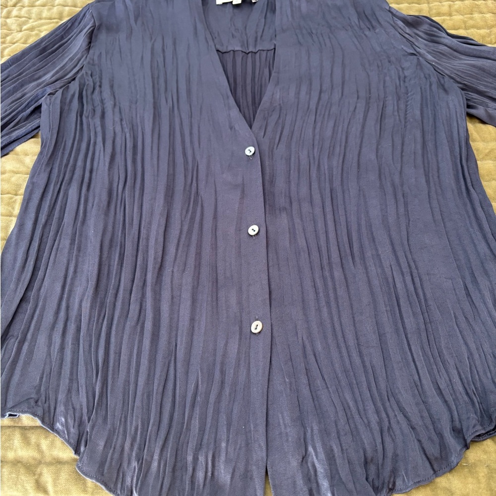 Vince Navy Button Down Pleated Shirt